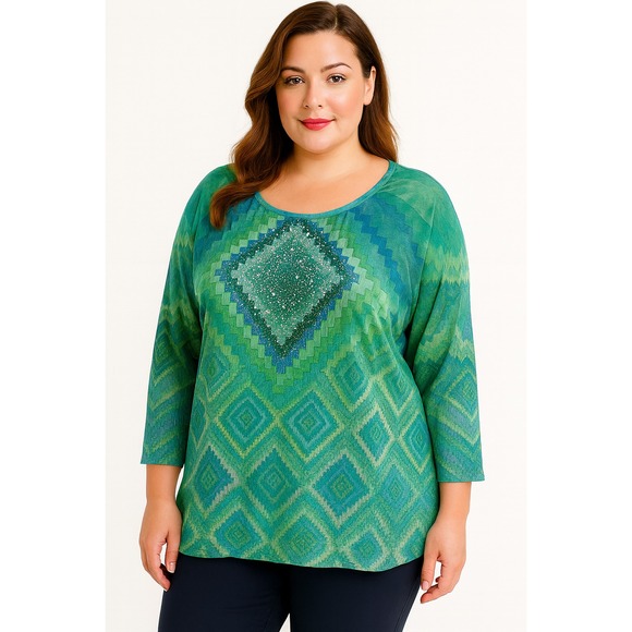 CHICO'S "Hot Pyramo Marilyn" Top 3/4 Sleeve – Bayberry Blue – Size 3 (Plus) NWT - Picture 1 of 6